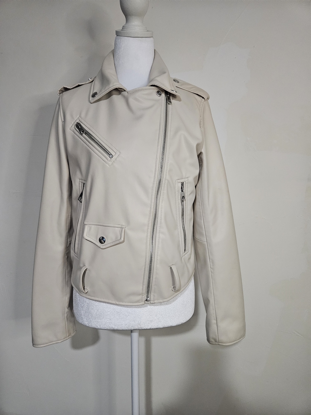 Zara Cream Vegan Leather Moto Jacket